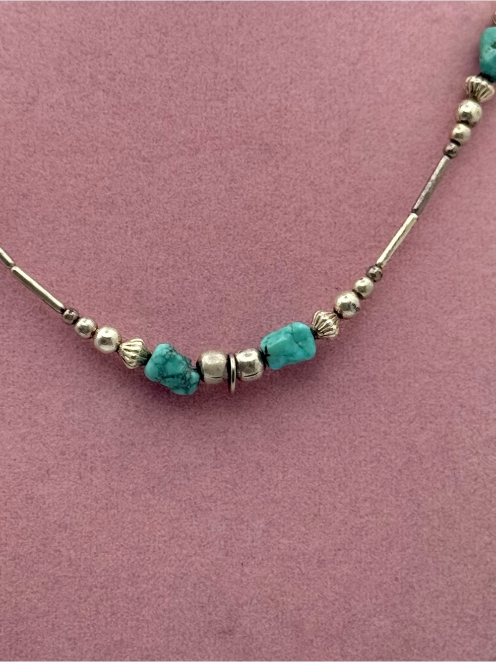 Turquoise Bead Necklace - Teal Blue Accent - Picture 3 of 5